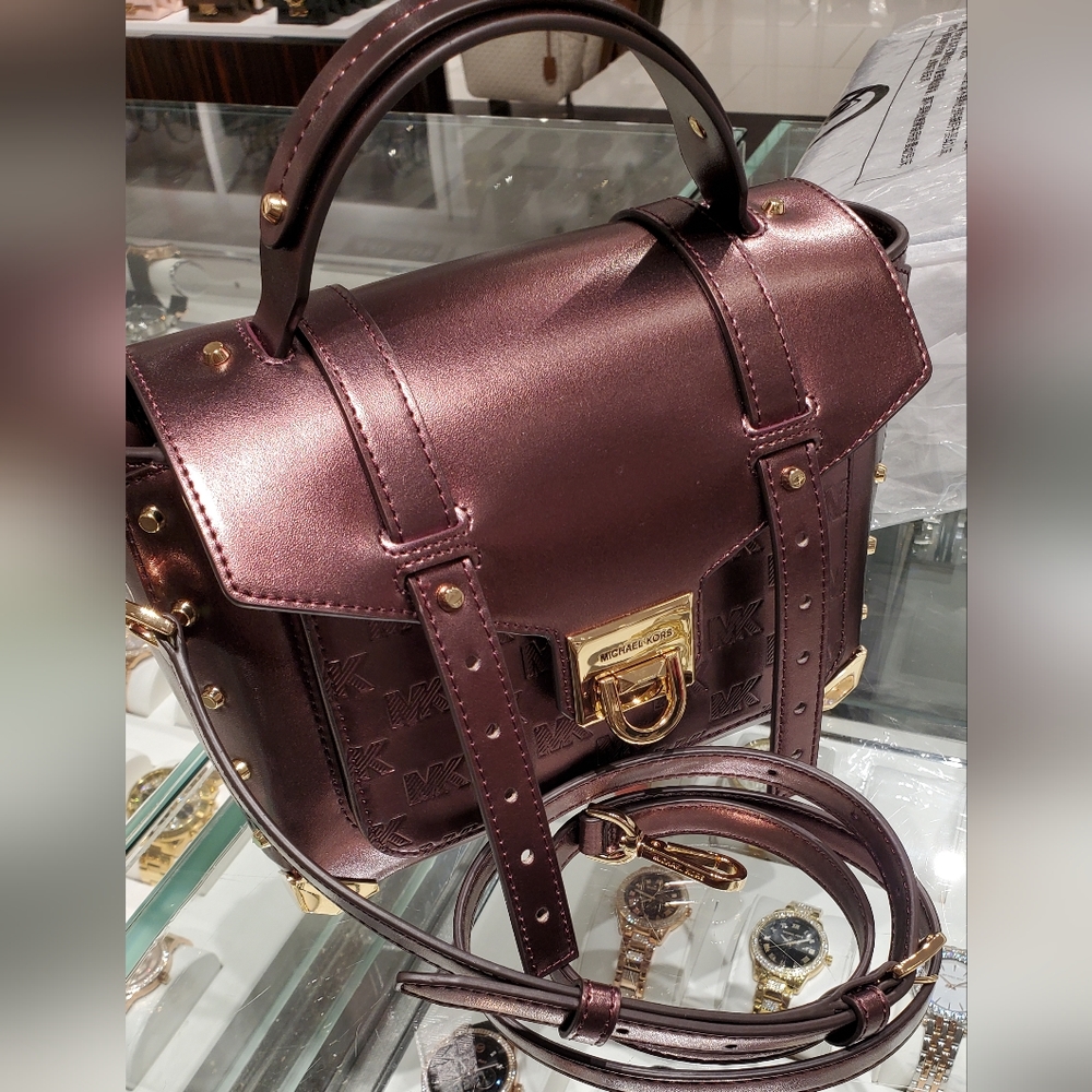 New 🎀 Michael Kors MANHATTAN MD Satchel Bordeaux Bronze Color - Picture 9 of 10